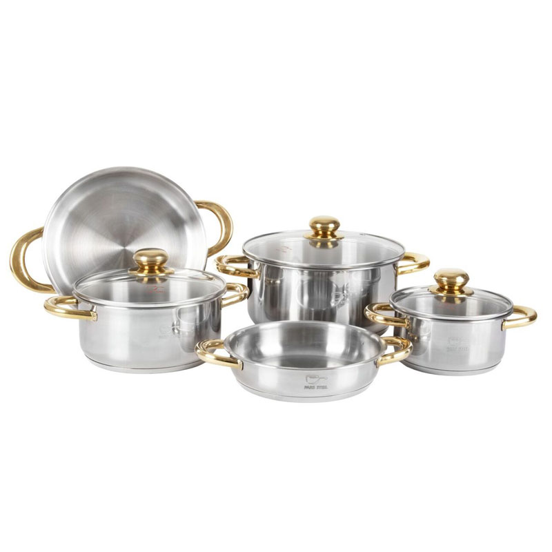 سرویس قابلمه استیل ۸ پارچه دسته طلایی